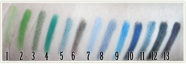 My MAC Greens & Blues Palette – Swatches – Click to enlarge