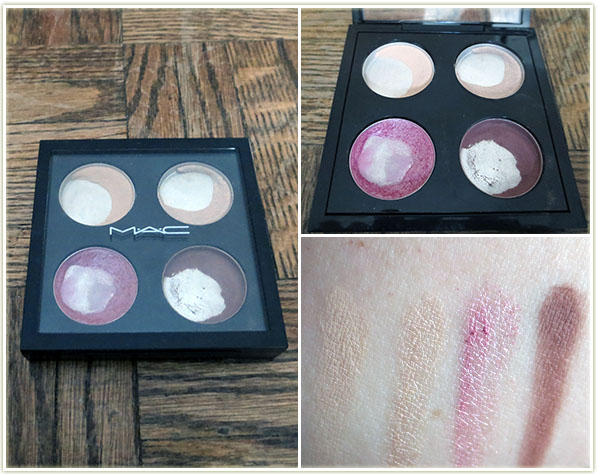 MAC eyeshadows in Brule, Shroom, Swish and Haux