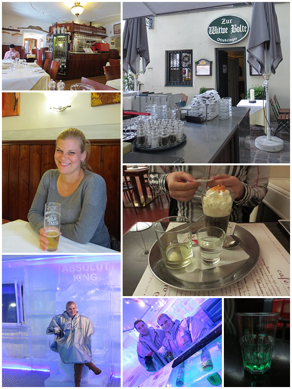 Traditional Austrian food, Ice club at Karlovy Lazne, absinthe.