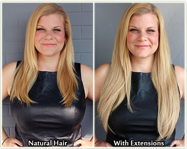 Natural Hair compared to Irresistible Me extensions - front view
