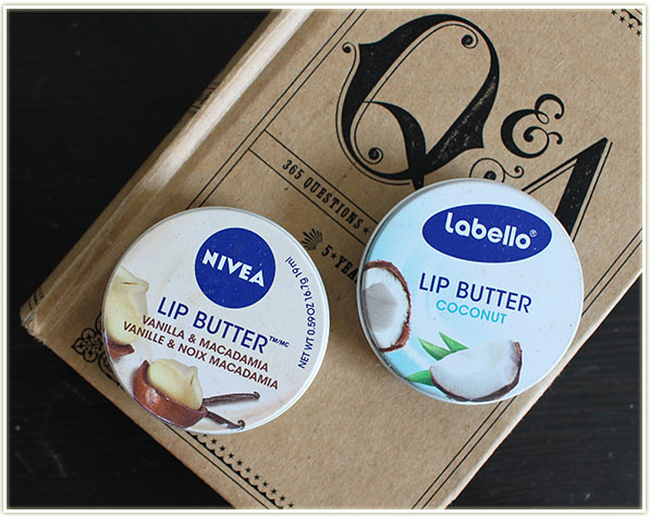 Nivea lip butter in Vanilla & Macadamia, Lobello lip butter in Coconut
