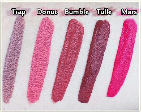ColourPop Ultra Mattes in Trap, Donut, Bumble, Tulle and Mars (swatches)