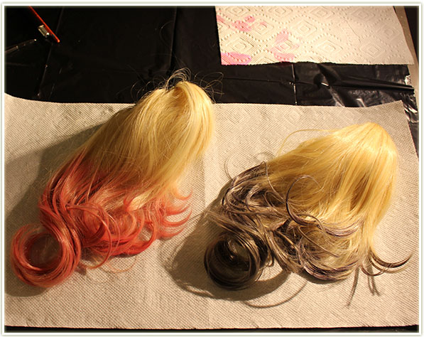 Dying my plastic wig with Sharpies - first coat