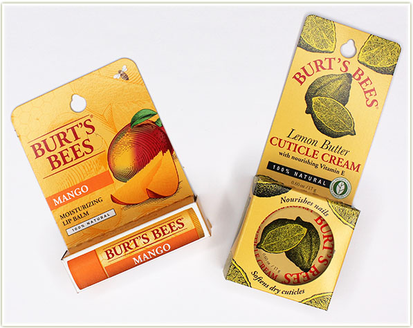 Burt's Bees Mango lip balm and Lemon Butter cuticle cream (free - gift)