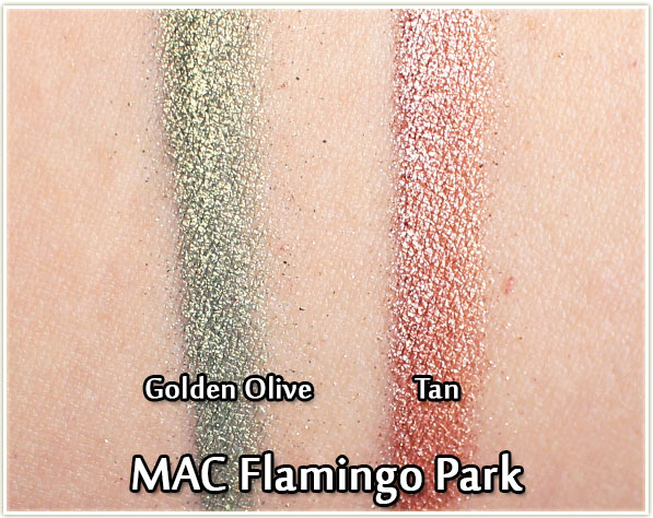 MAC - Flamingo Park swatches: Golden Olive & Tan