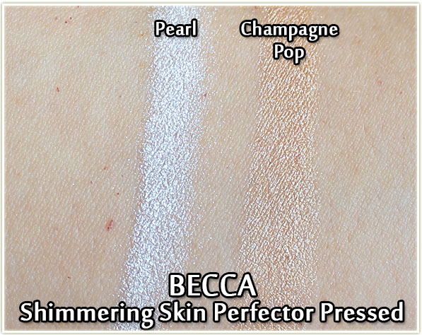 BECCA Shimmering Skin Perfector Pressed in Pearl and Champagne Pop - swatches