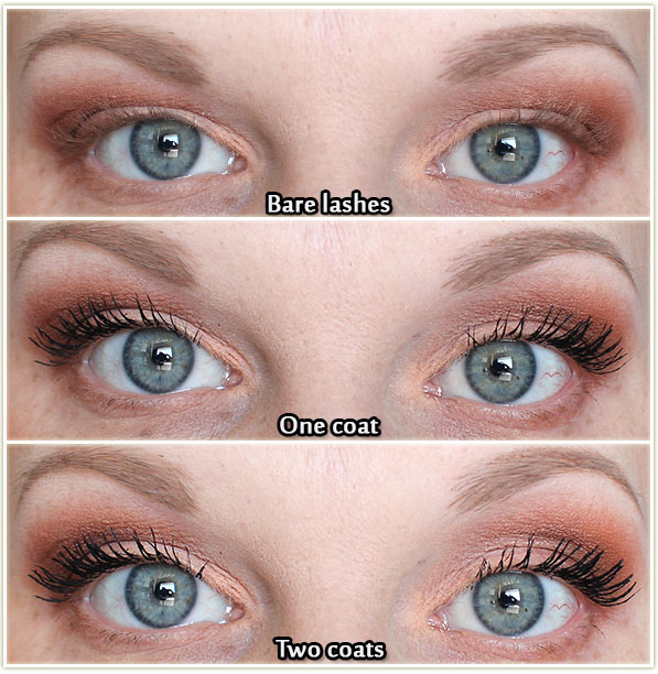 Bare lashes versus one coat versus two coats