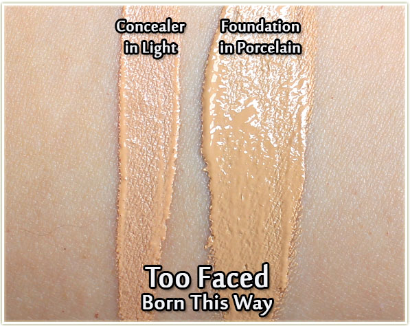 Too Faced Born This Way Concealer in Light and Foundation in Porcelain - swatches