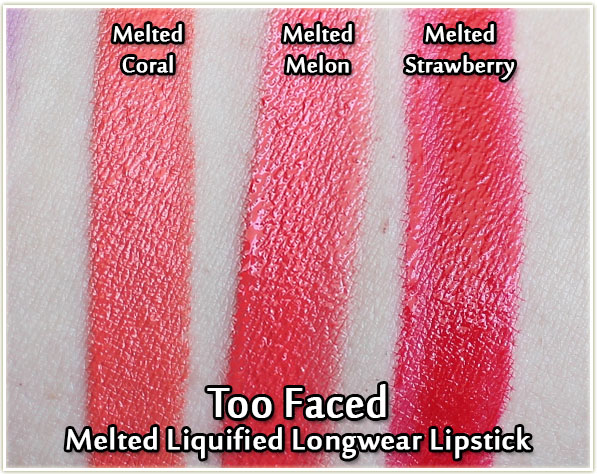 Swatches: Melted Coral, Melted Melon and Melted Strawberry