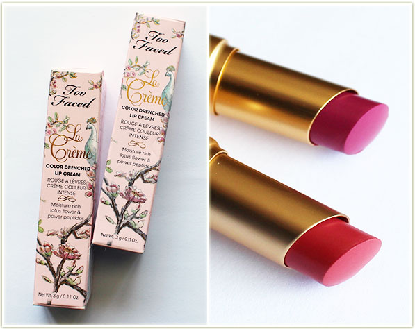Too Faced La Creme lipsticks in So Berry Sexy and I Want Candy ($8 USD each)