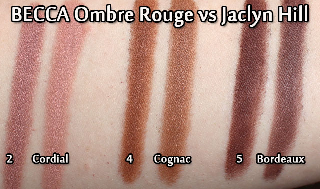 BECCA Ombre Rouge vs Jaclyn Hill Champagne Collection Swatches