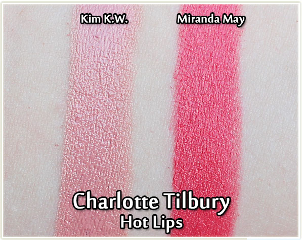 Charlotte Tilbury Hot Lips in Kim K.W. and Miranda May - swatches