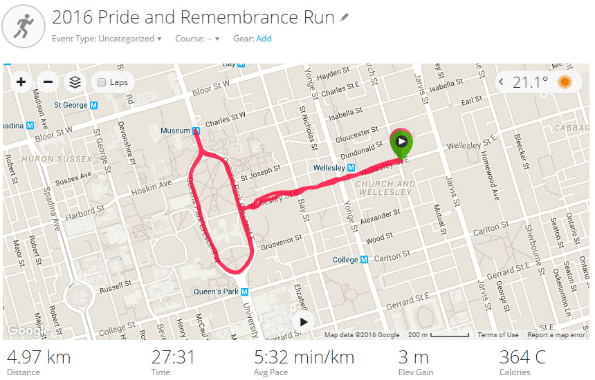 2016 Pride and Remembrance Run - course map