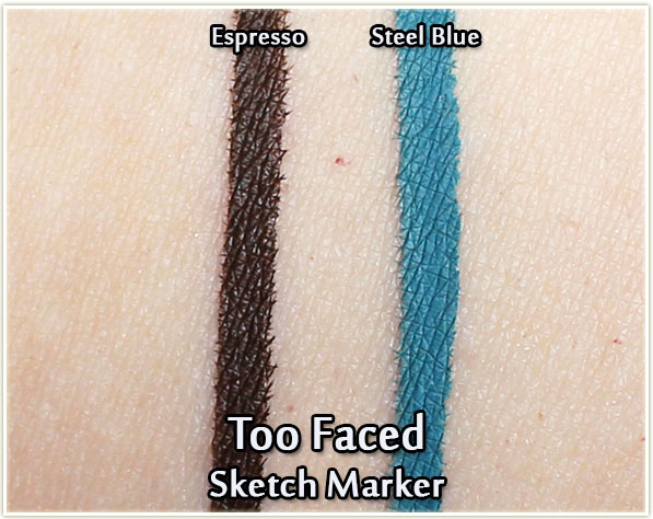 Too Faced Sketch Markers in Espresso & Steel Blue - swatches