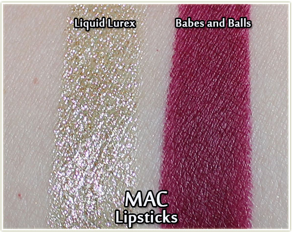 MAC It's a Strike! lipsticks - Liquid Lurex & Babes and Balls - swatched