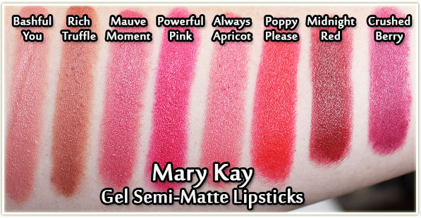 Mary Kay Gel Semi-Matte Lipsticks - swatched