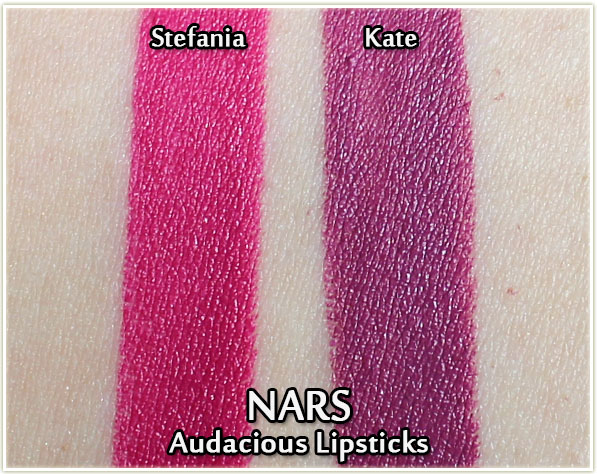 NARS Audacious Lipsticks in Stefania and Kate - swatches