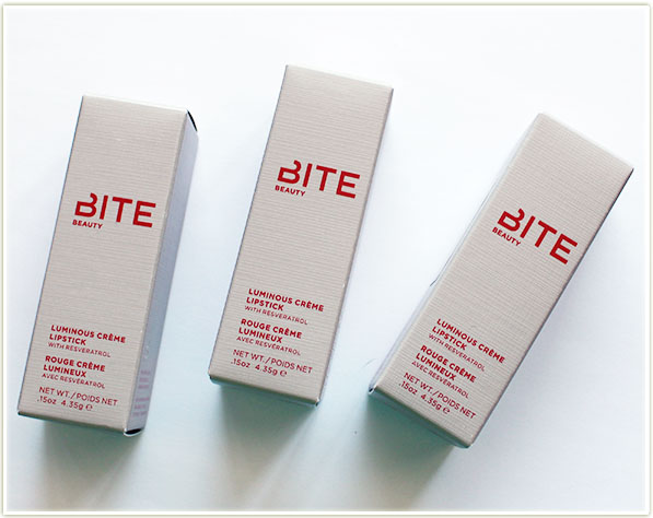 Bite Beauty Luminous Cream Lipsticks in Musk, Fig and Retsina ($28 CAD for all three)