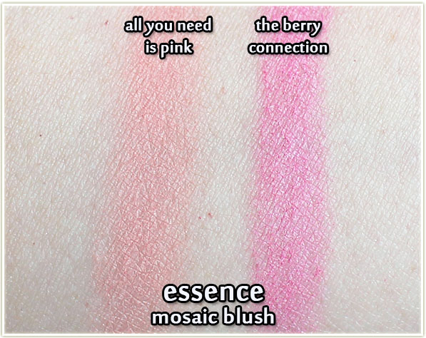 essence mosaic blush swatches in All You Need Is Pink and The Berry Connection