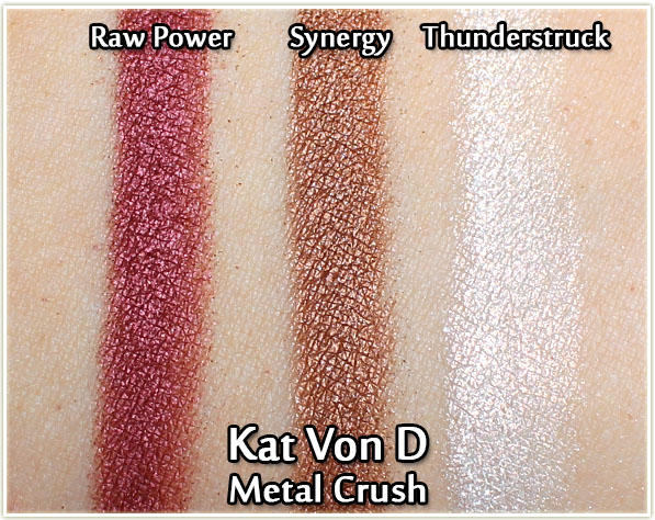 Kat Von D Metal Crush shadows swatched: Raw Power, Synergy and Thunderstruck