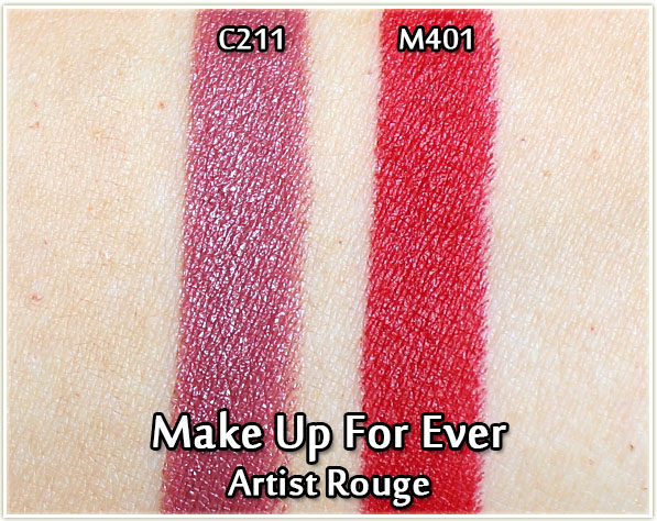 Make Up For Ever Artist Rouge Lipstick Swatches - C211 and M401