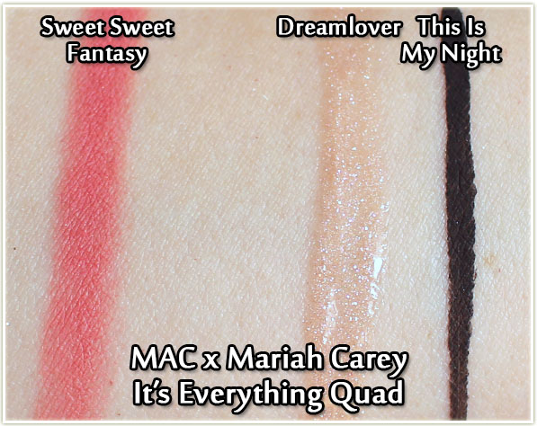 MAC Mariah Carey - Sweet Sweet Fantasy blush, Dreamlover lipglass and This Is My Night eyeliner - swatches