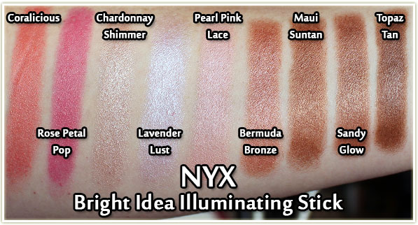 NYX Bright Idea Illuminating Stick - swatches