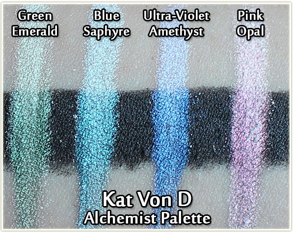 Kat Von D Alchemist Holographic Palette - swatches over black