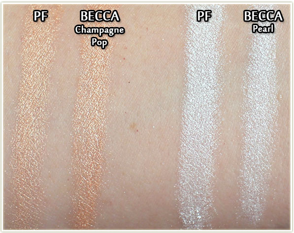 Physicians Formula compared to BECCA - swatches