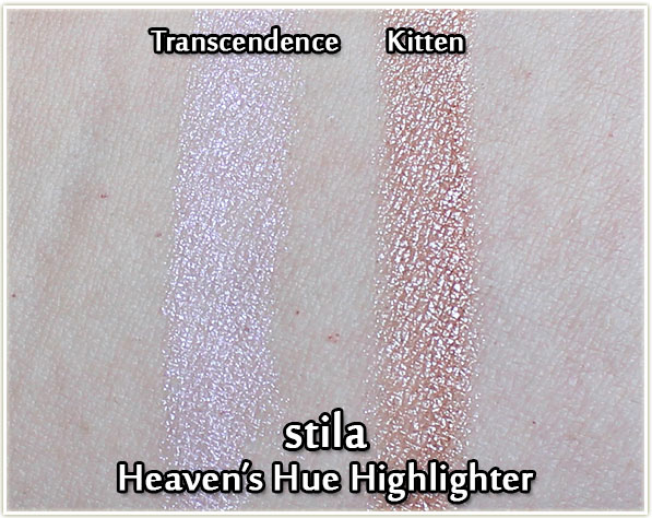 stila Heaven's Hue Highlighter swatches - Transcendence and Kitten