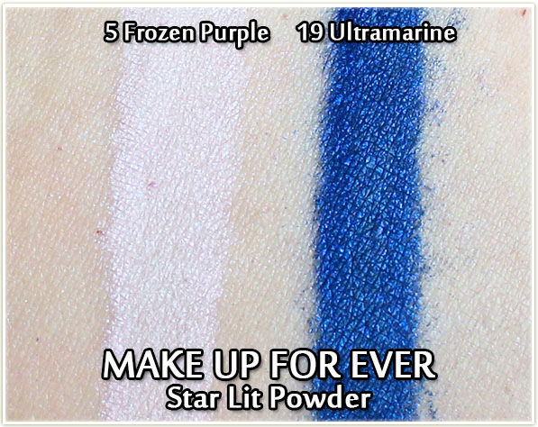 MAKE UP FOR EVER Star Lit Powder swatches - 5 Frozen Purple & 19 Ultramarine