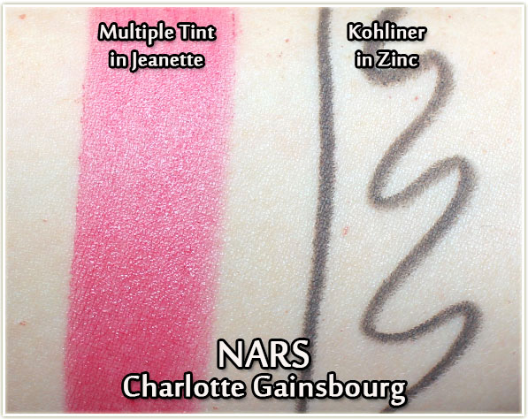 NARS x Charlotte Gainsbourg swatches - Multiple Tint in Jeanette and Kohliner in Zinc