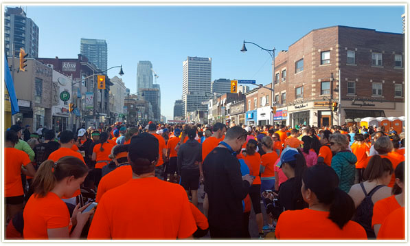 The start zone for the Sporting Life race - facing south down Yonge Street
