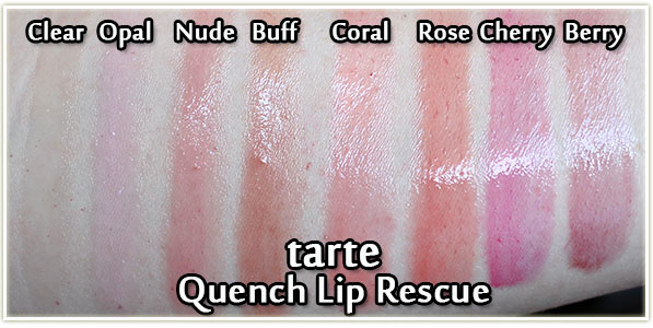 Wearing tarte Quench Lip Rescue swatches