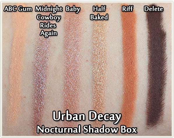 Urban Decay Nocturnal Shadow Box Swatches - top row