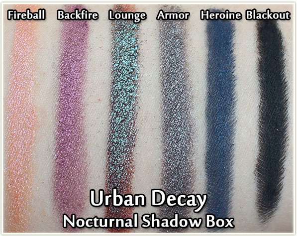 Urban Decay Nocturnal Shadow Box Swatches - top row