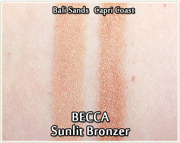 BECCA Sunlit Bronzer swatches in Bali Sands and Capri Coast