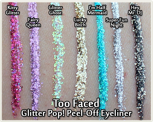 Too Faced Glitter Pop! Peel-Off Eyeliners - swatches