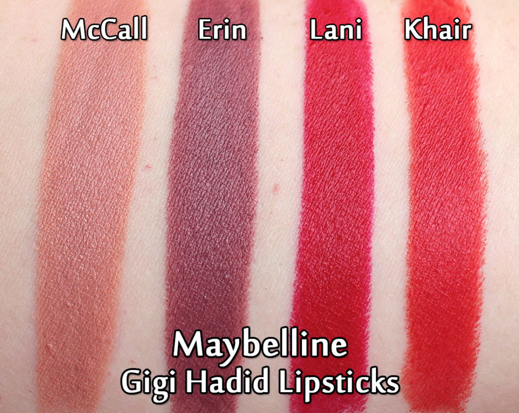 Maybelline x Gigi Hadid Matte Lipsticks Swatched - McCall, Erin, Lani & Khair