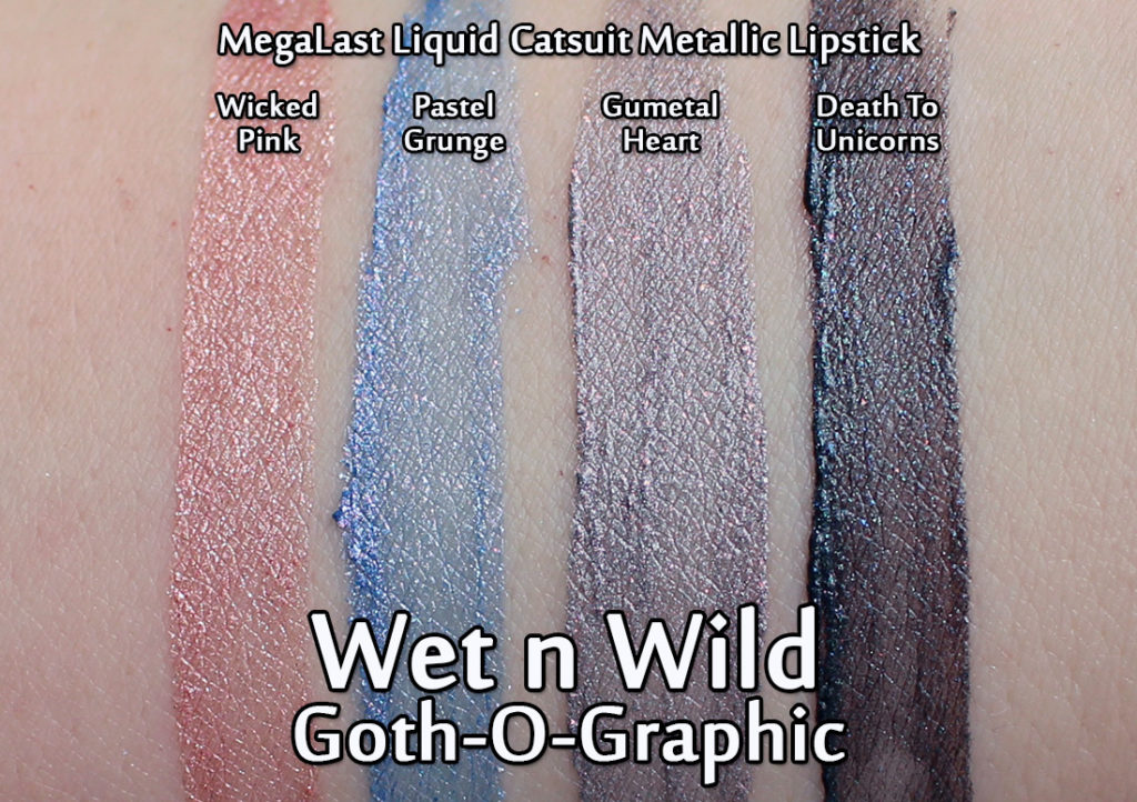 Wet N Wild - Goth-O-Graphic - MegaLast Liquid Catsuit Metallic Lipsticks - swatched