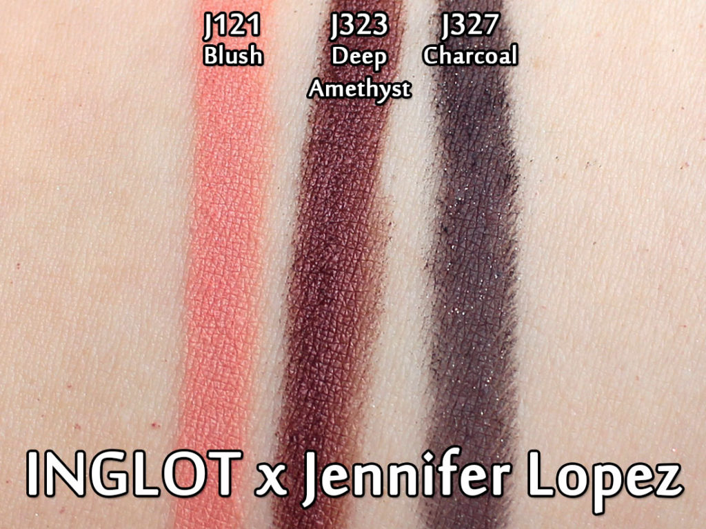 INGLOT x Jennifer Lopez - Blush, Deep Amethyst & Charcoal - swatched