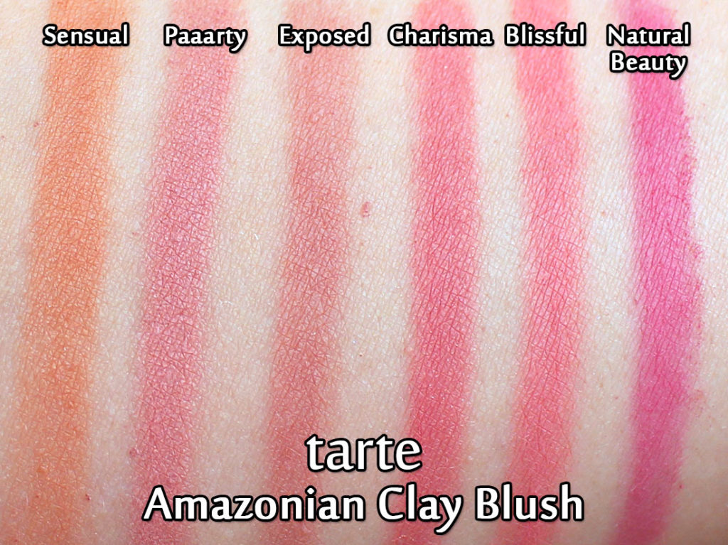 Tarte Blushes - Sensual, Paaarty, Exposed, Charisma, Blissful & Natural Beauty swatched
