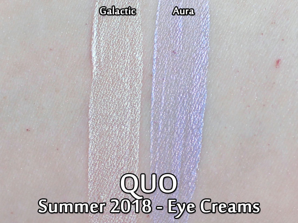 QUO Summer 2018 - Eye Creams in Galactic and Aura - swatches