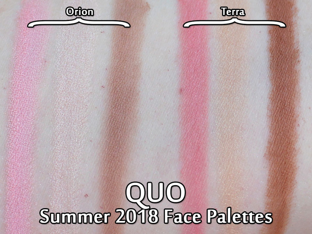 QUO Summer 2018 - Face Palettes in Orion and Terra - swatches