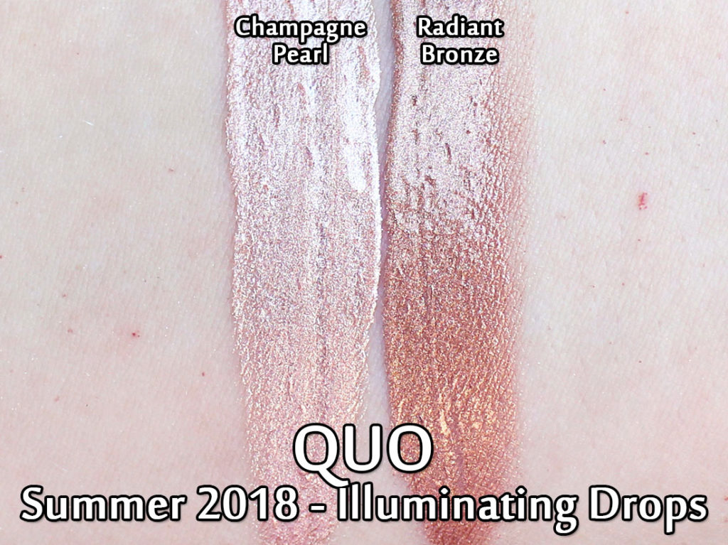 QUO Illuminating Drops in Champagne Pearl and Radiant Bronzer - swatches