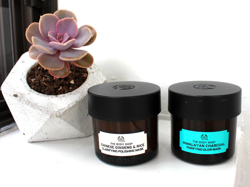 The Body Shop Face Masks - Chinese Ginseng & Rice Clarifying Polishing Mask and the Himalayan Charcoal Purifying Glow Mask