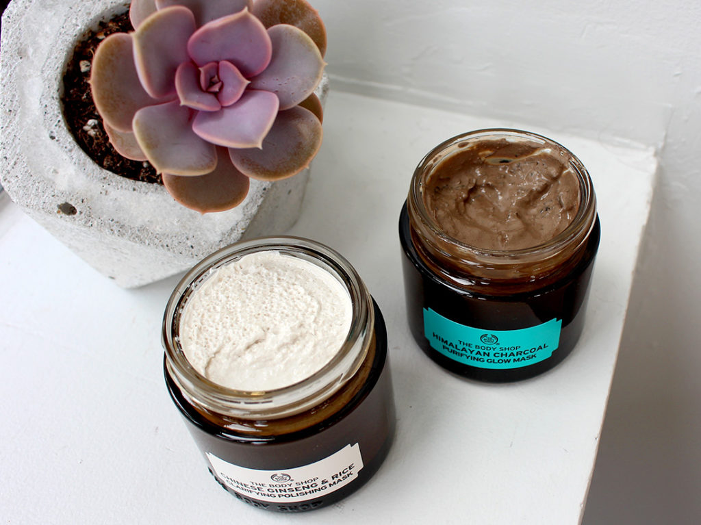 The Body Shop Face Masks - Chinese Ginseng & Rice Clarifying Polishing Mask and the Himalayan Charcoal Purifying Glow Mask