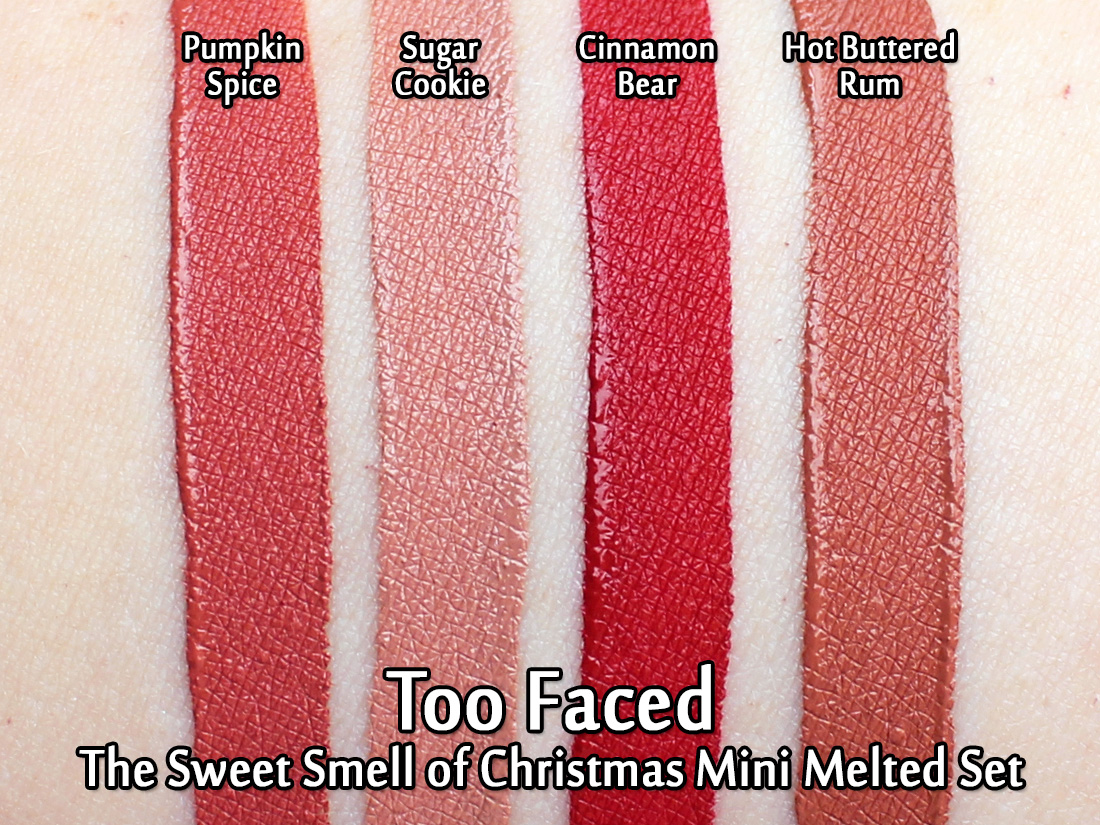 Too Faced - The Sweet Smell of Christmas swatched - Pumpkin Spice, Sugar Co...