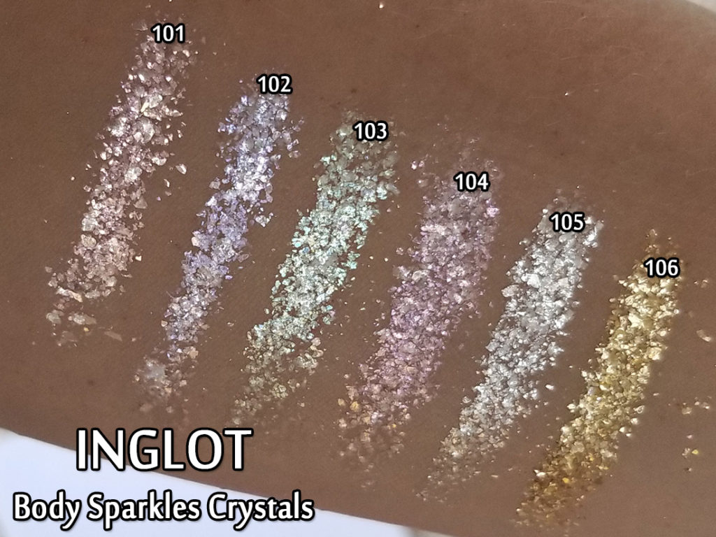 INGLOT Body Sparkles Crystals - swatched (photo taken with a phone to show particles)
