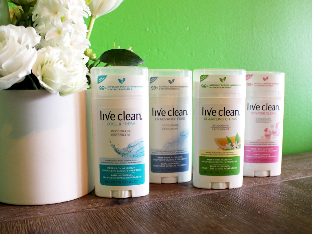 Live Clean Deodorants in Cool & Fresh, Fragrance Free, Sparkling Citrus and Powder Clean